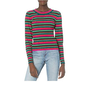 Milly Striped Ribbed Puff Sleeve Sweater Colorful Stretch Size P